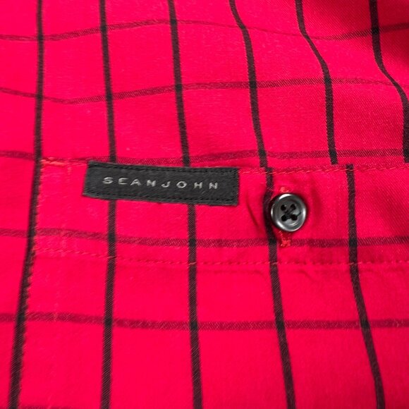 Sean John Mens Shirt 3XB Red Black Plaid & Button Down Shirt Cotton Poly Blend - Picture 4 of 9